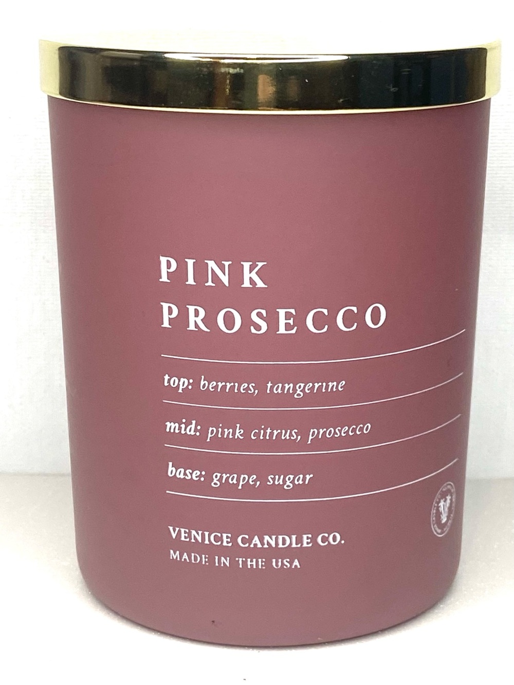 Venice Candle Co. Pink Prosecco Scented Candle - Mauve with Gold Lid